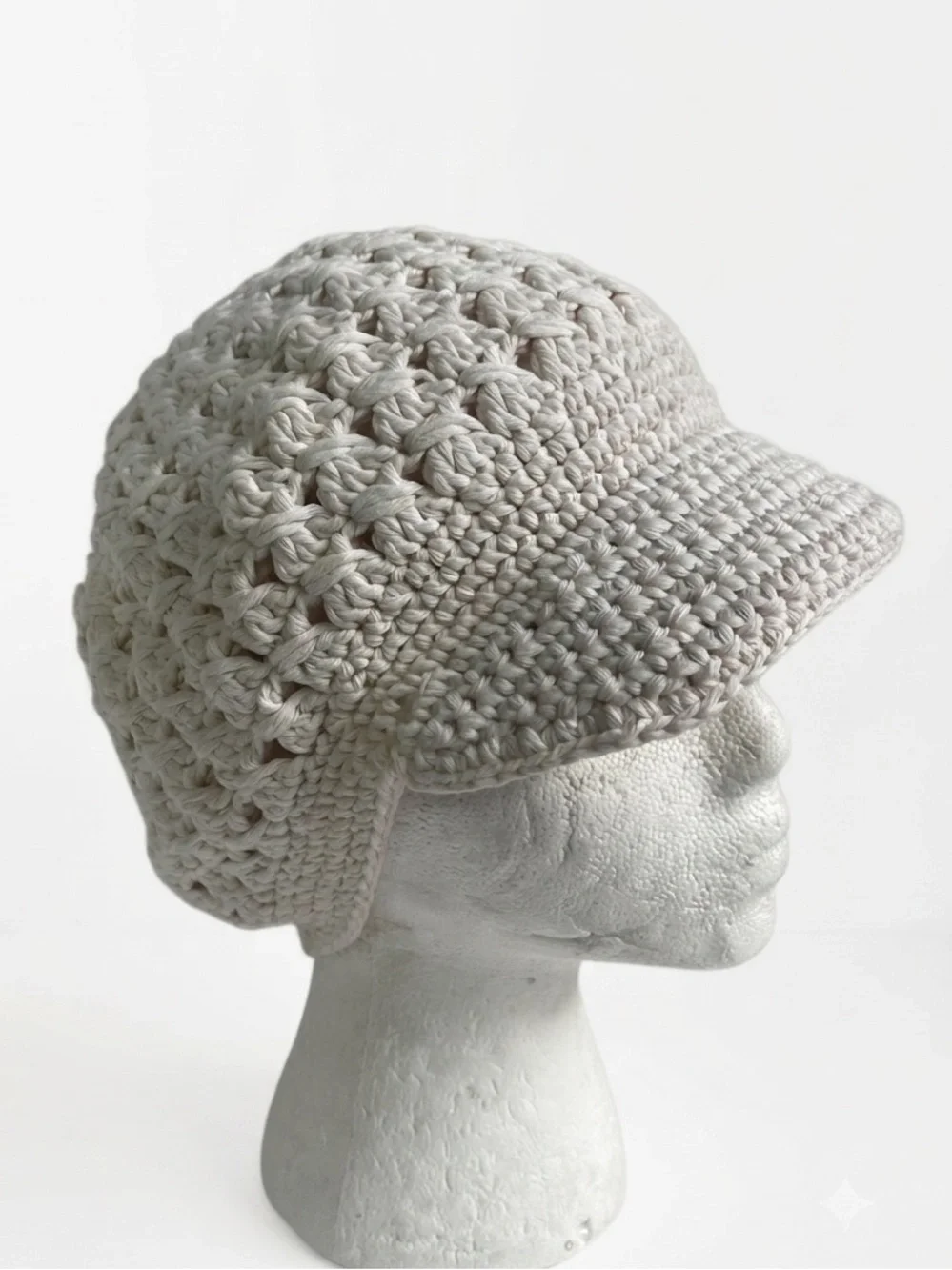 Hand-Crocheted Cream Newsboy Cap with Brim